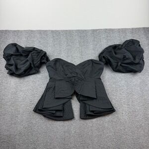 Style Mafia Off Shoulder Top Women's Small Black Puff Sleeve‎ Cotton Peplum 958